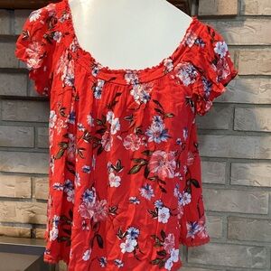 Self-esteem off the shoulder Floral Red Women's Top